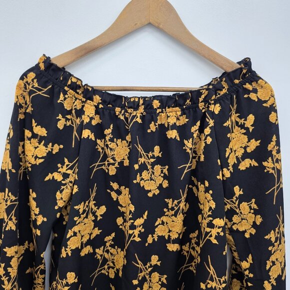 Off The Shoulder Blouse Yellow Floral Long Sleeve Top XS Boho cottagecore - Picture 11 of 13